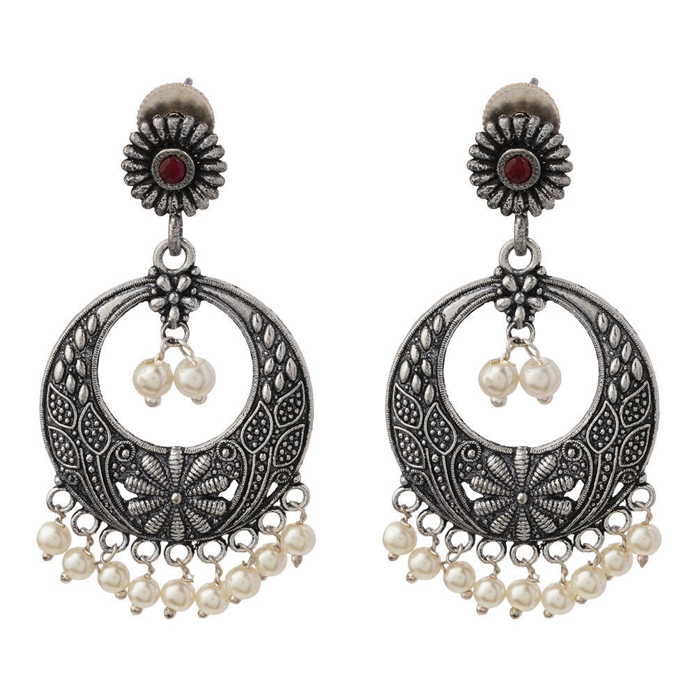 Graceful fall pearl dangler earrings (Red)