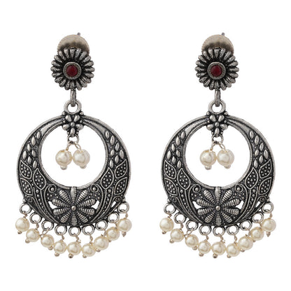 Graceful fall pearl dangler earrings (Red)