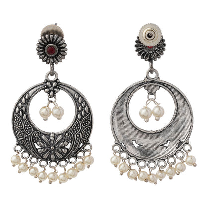 Graceful fall pearl dangler earrings (Red)