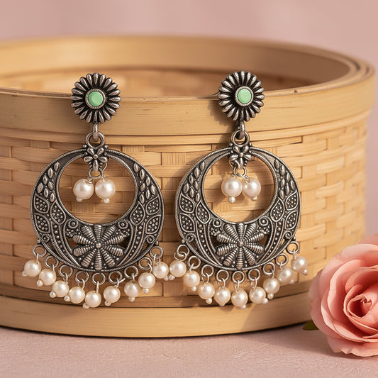 Graceful fall pearl dangler earrings (Pista)