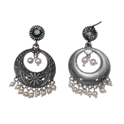Graceful fall pearl dangler earrings (Pista)