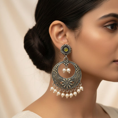Graceful fall pearl dangler earrings (Yellow)