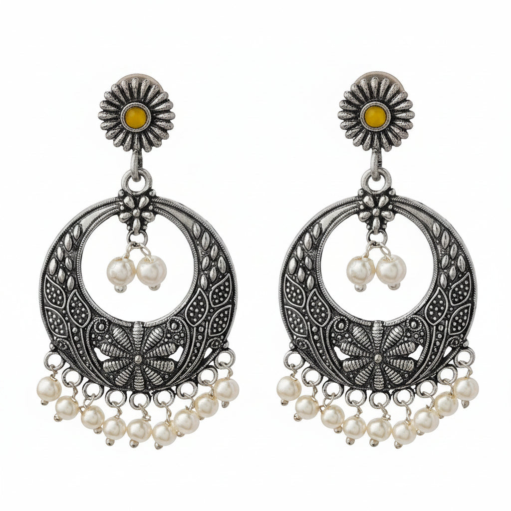 Graceful fall pearl dangler earrings (Yellow)