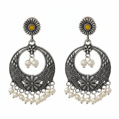 Graceful fall pearl dangler earrings (Yellow)