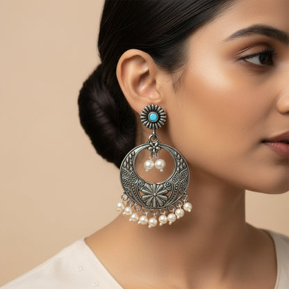 Graceful fall pearl dangler earrings (Sky Blue)