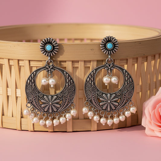 Graceful fall pearl dangler earrings (Sky Blue)