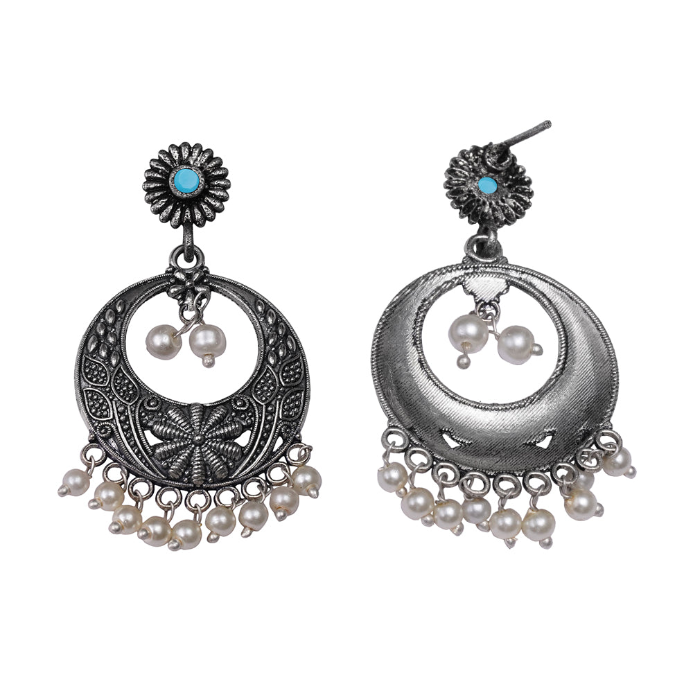 Graceful fall pearl dangler earrings (Sky Blue)
