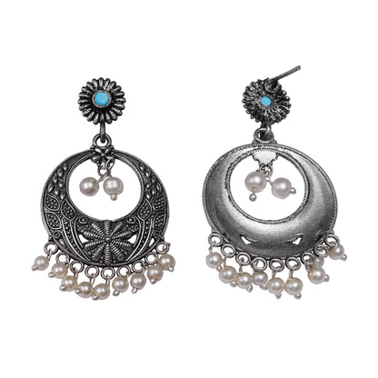 Graceful fall pearl dangler earrings (Sky Blue)