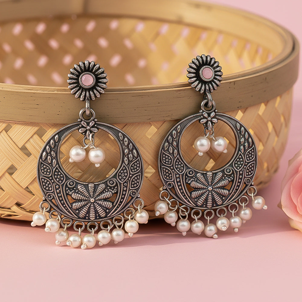 Graceful fall pearl dangler earrings (Light Orange)