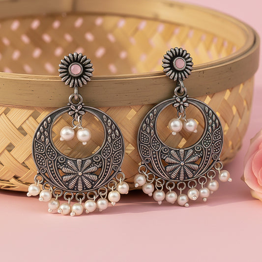 Graceful fall pearl dangler earrings (Light Orange)