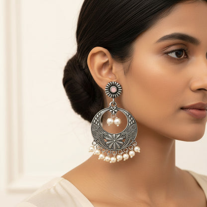 Graceful fall pearl dangler earrings (Light Orange)