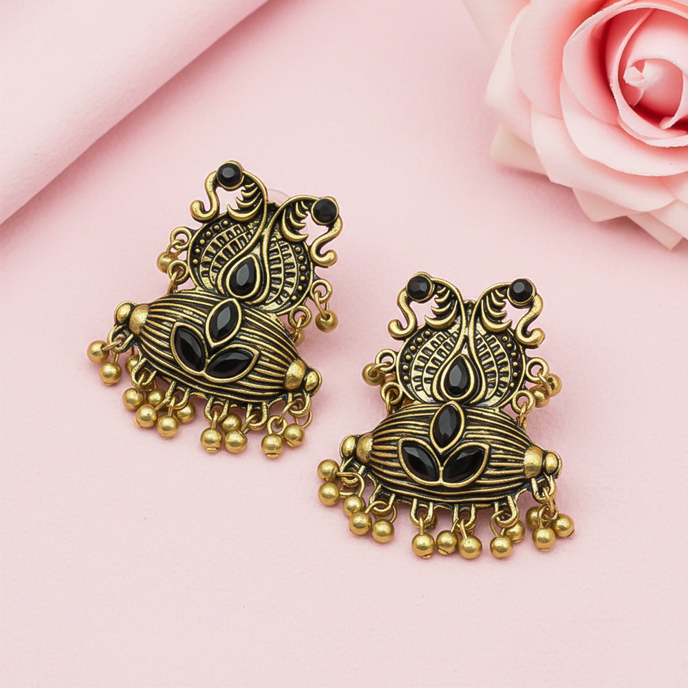 Golden gem ghunghroo stud earrings