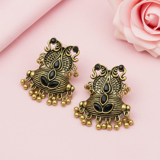 Golden gem ghunghroo stud earrings