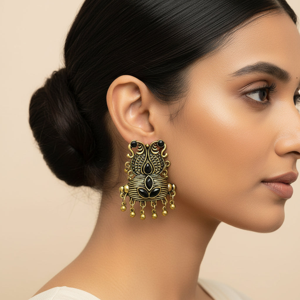 Golden gem ghunghroo stud earrings