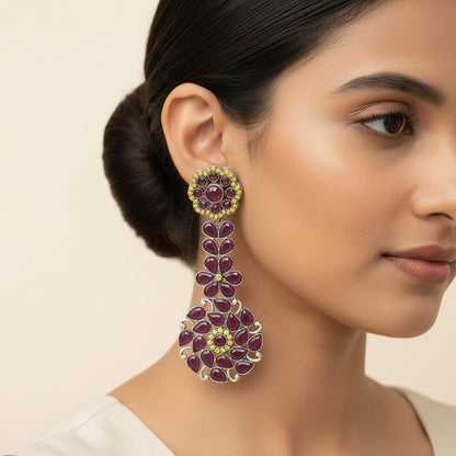 Blossom Cascade stone studded dangler earrings (Multicolored)