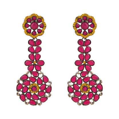Blossom Cascade stone studded dangler earrings (Multicolored)