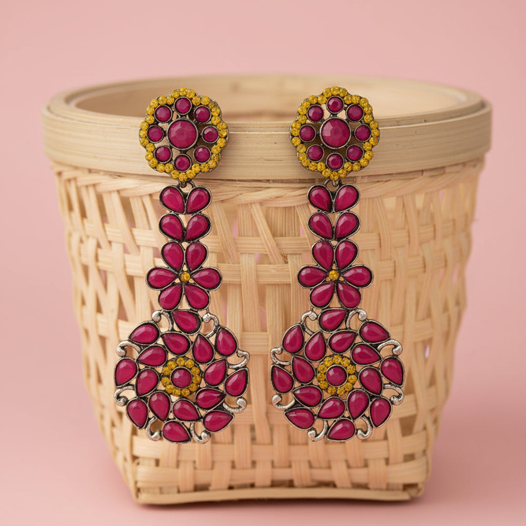 Blossom Cascade stone studded dangler earrings (Multicolored)