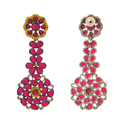 Blossom Cascade stone studded dangler earrings (Multicolored)