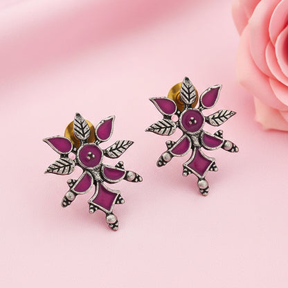 Royal Meenakari oxidized stud esrrings (Red)