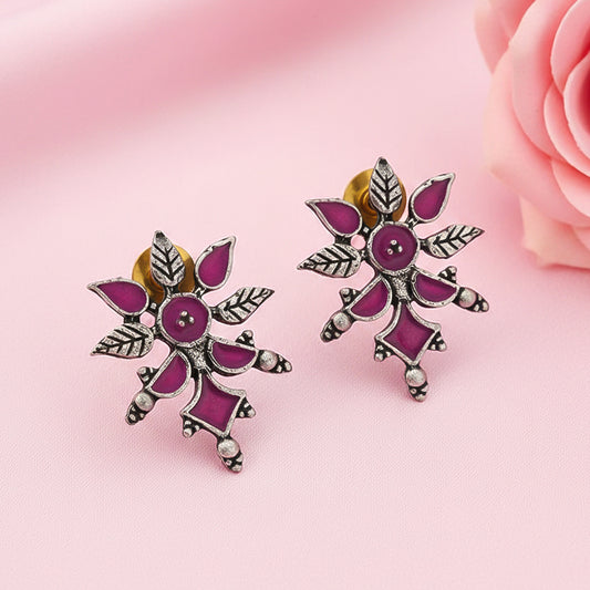 Royal Meenakari oxidized stud esrrings (Red)
