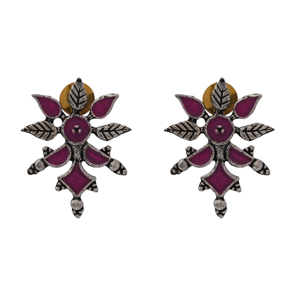 Royal Meenakari oxidized stud esrrings (Red)