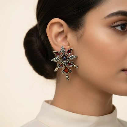Royal Meenakari oxidized stud esrrings (Red)