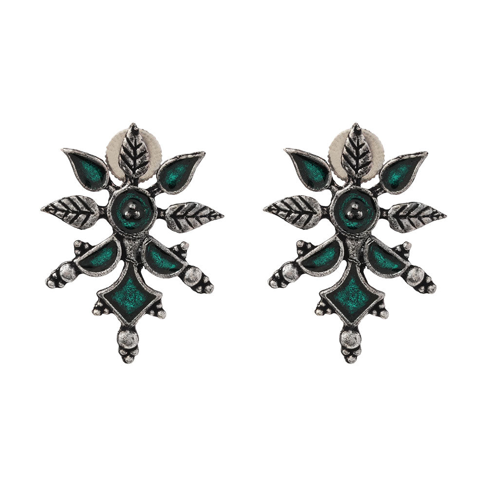 Royal Meenakari oxidized stud esrrings (Green)