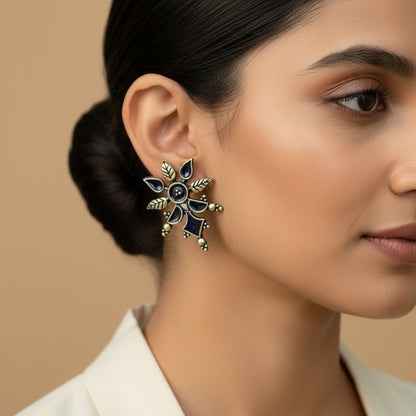 Royal Meenakari oxidized stud esrrings (Black)