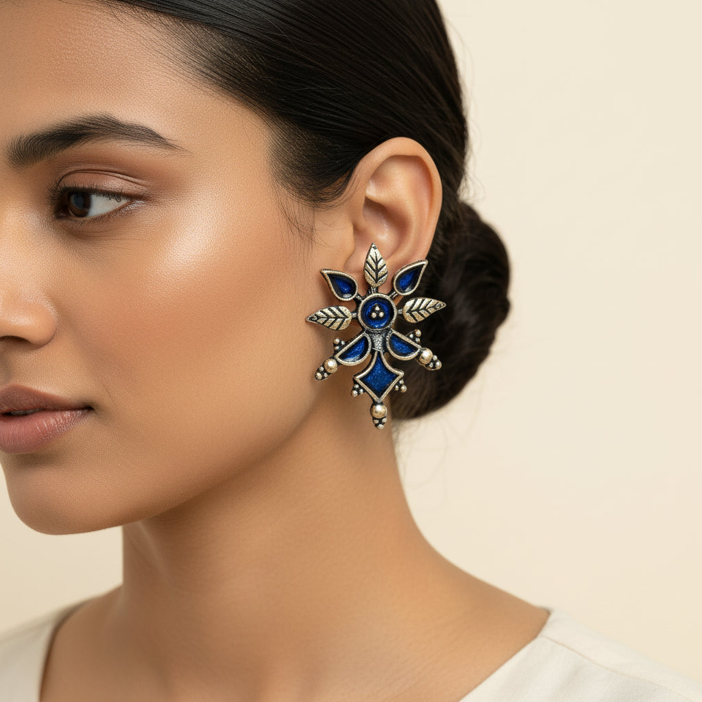 Royal Meenakari oxidized stud esrrings (Blue)