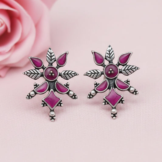 Royal Meenakari oxidized stud esrrings (Baby Pink)