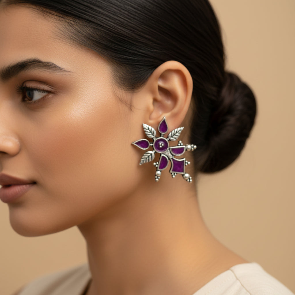 Royal Meenakari oxidized stud esrrings (Baby Pink)