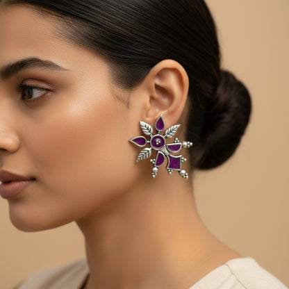 Royal Meenakari oxidized stud esrrings (Baby Pink)