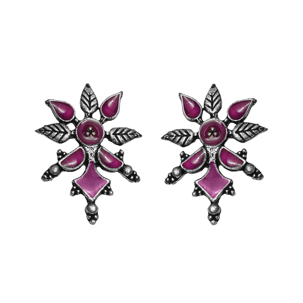 Royal Meenakari oxidized stud esrrings (Baby Pink)
