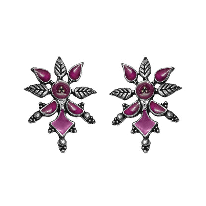 Royal Meenakari oxidized stud esrrings (Baby Pink)