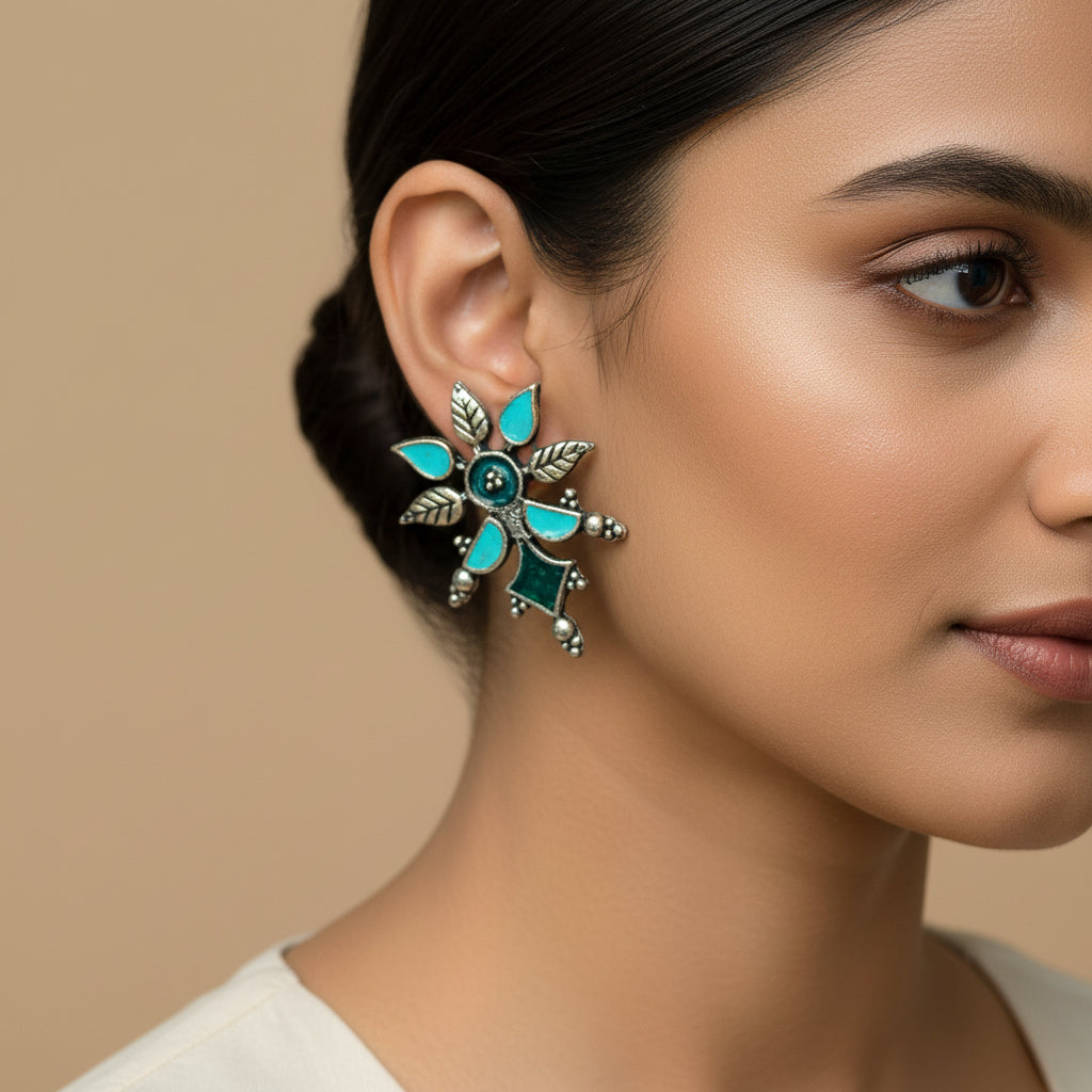 Royal Meenakari oxidized stud esrrings (Multicolored)