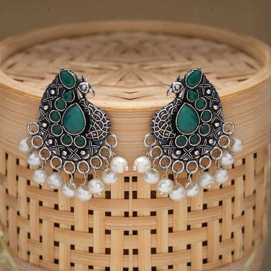 Peacock gem oxdized stud earrings (Green)