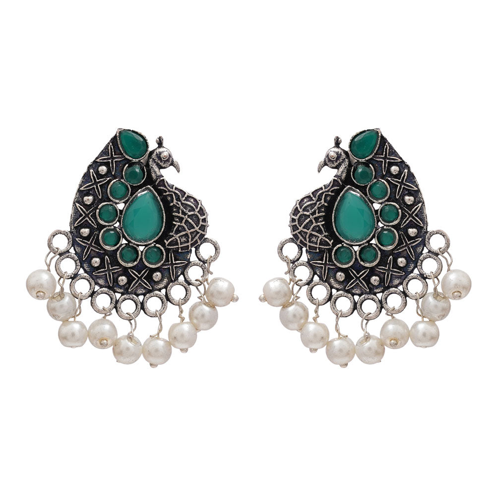 Peacock gem oxdized stud earrings (Green)