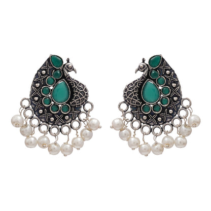 Peacock gem oxdized stud earrings (Green)