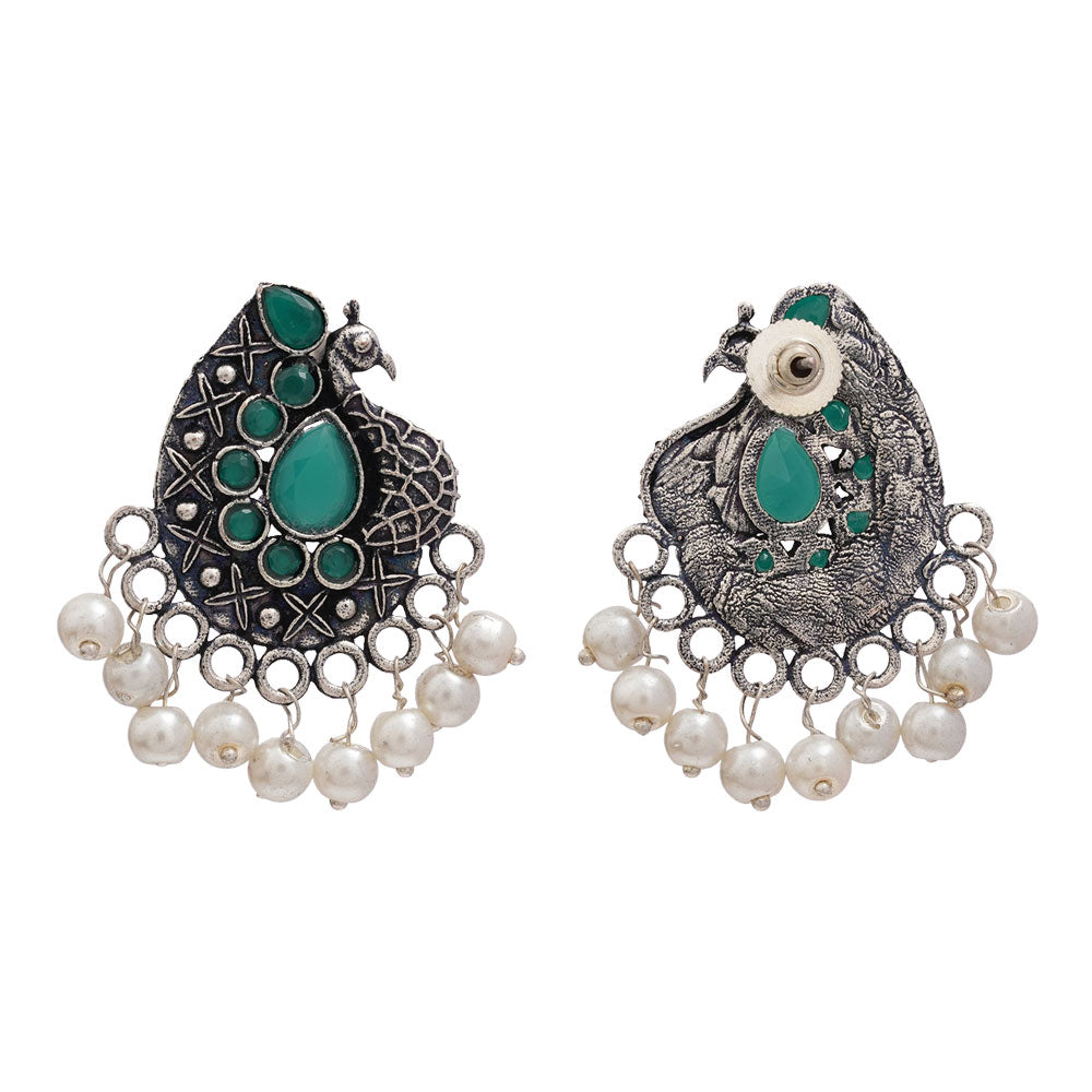 Peacock gem oxdized stud earrings (Green)