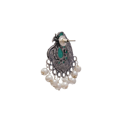 Peacock gem oxdized stud earrings (Green)