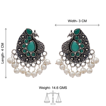 Peacock gem oxdized stud earrings (Green)