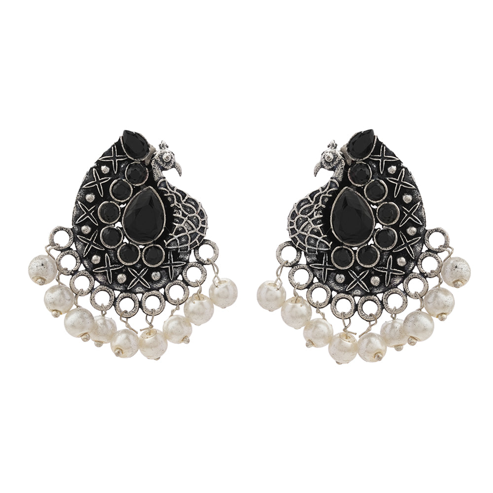Peacock gem oxdized stud earrings (Black)