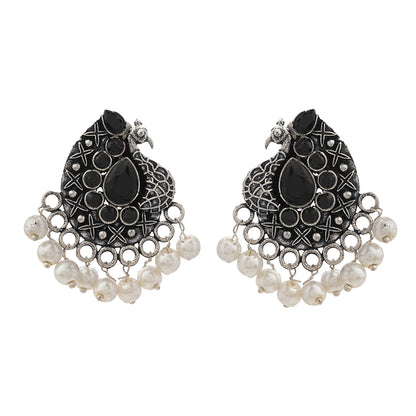 Peacock gem oxdized stud earrings (Black)