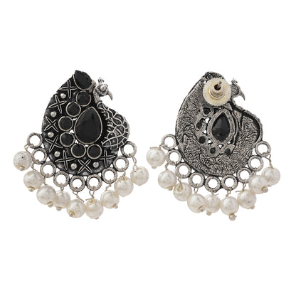Peacock gem oxdized stud earrings (Black)