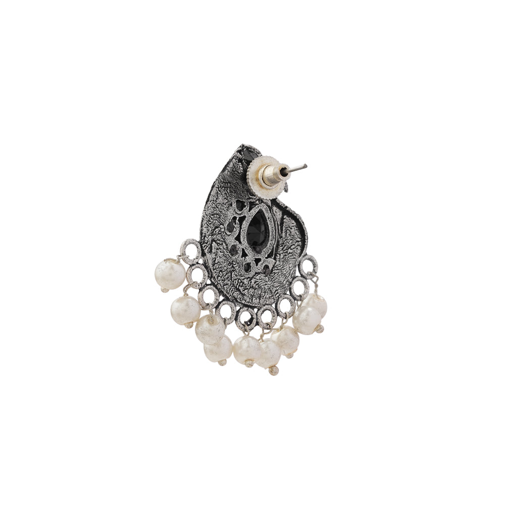 Peacock gem oxdized stud earrings (Black)
