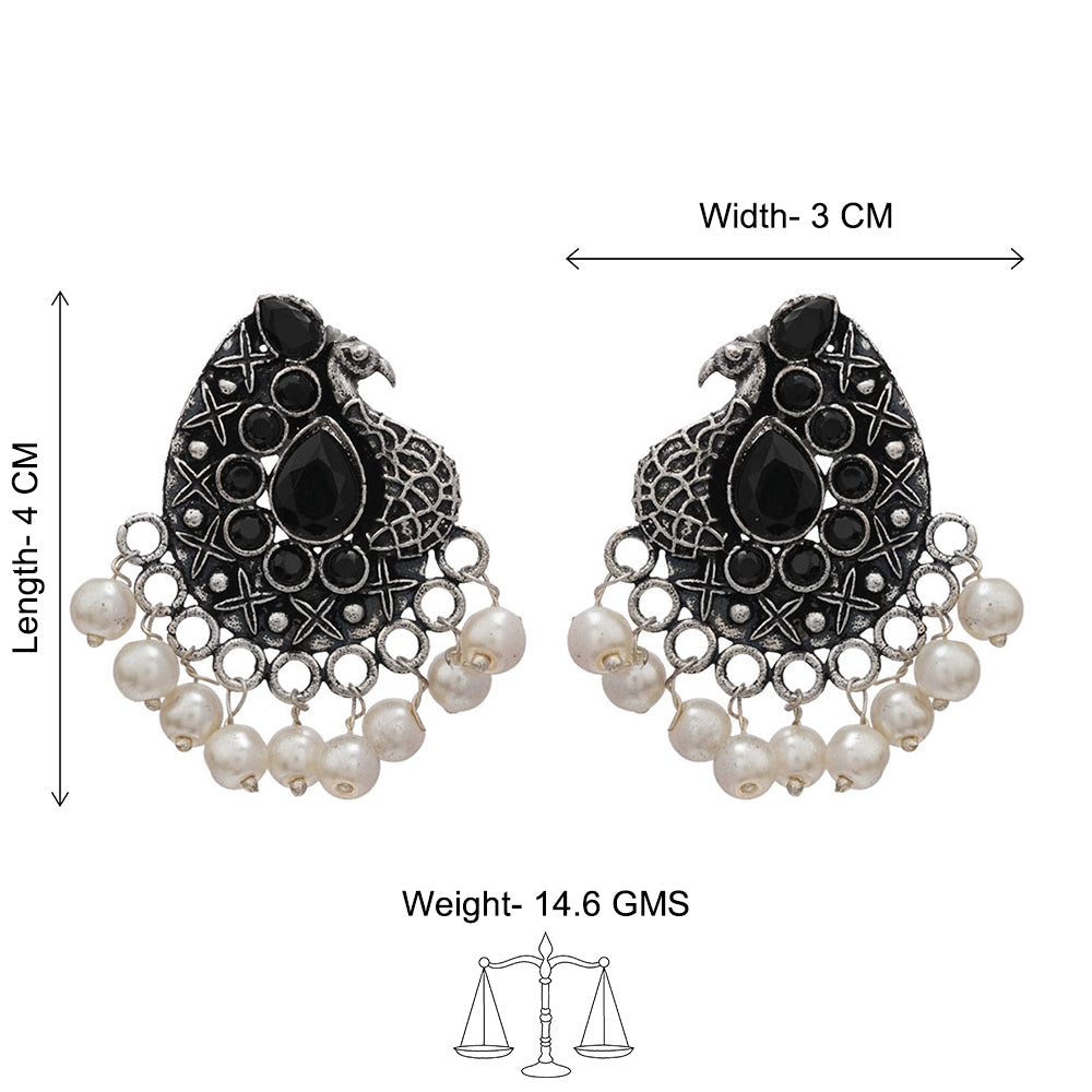 Peacock gem oxdized stud earrings (Black)