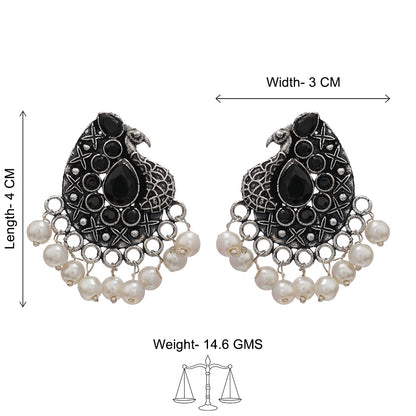 Peacock gem oxdized stud earrings (Black)
