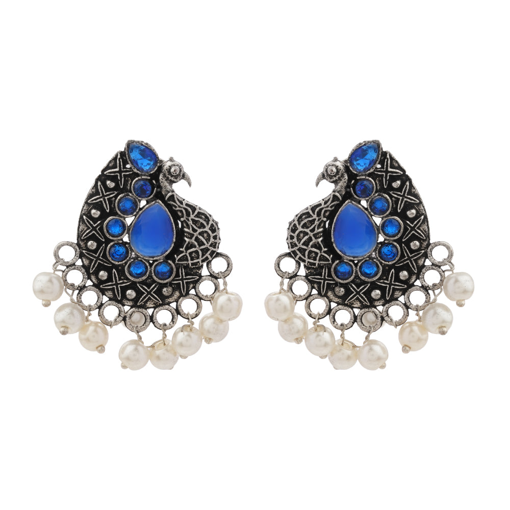 Peacock gem oxdized stud earrings (Blue)