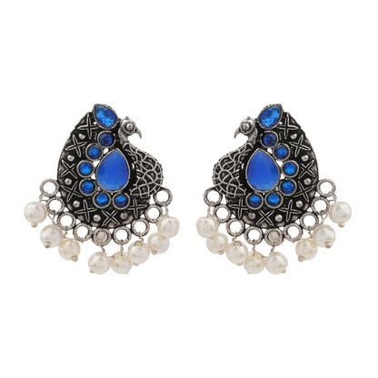 Peacock gem oxdized stud earrings (Blue)