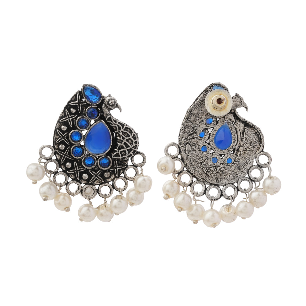 Peacock gem oxdized stud earrings (Blue)